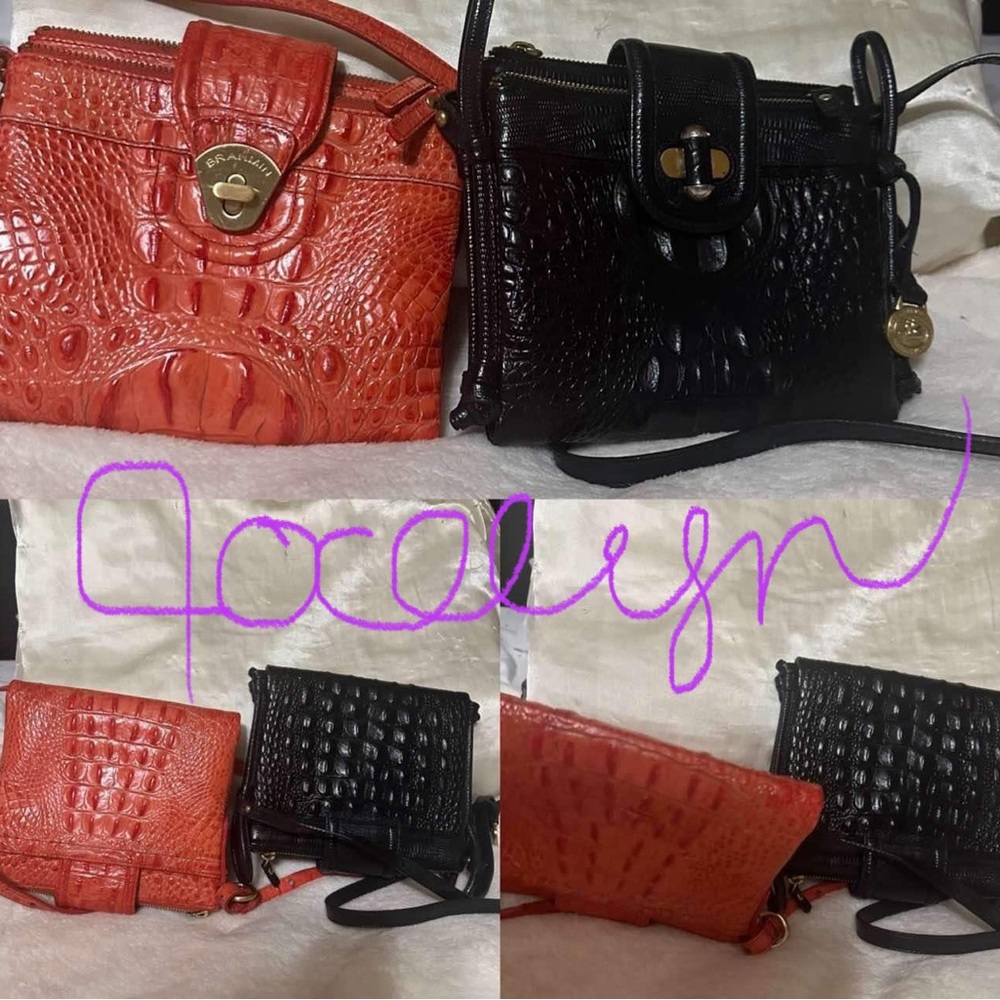 Brahmin Crocodile Embossed Red and Black Crossbody Bags